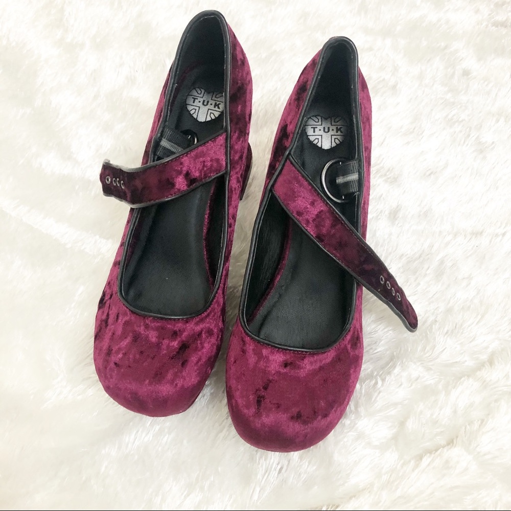 TUK BURGUNDY VELVET MARY JANE MARLEY HEEL